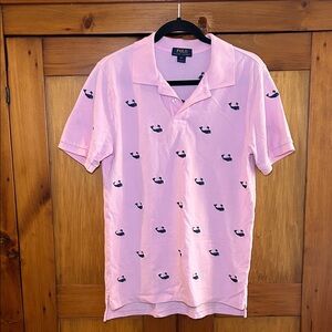 Polo by Ralph Lauren Light Pink Whale Pattern Polo Shirt, size XL